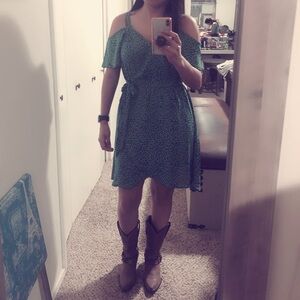 Sienna Sky Asymmetrical Green Polka Dot Dress